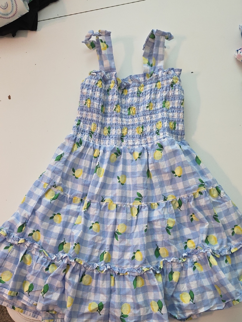 Janie and Jack Blue Gingham Sundress with Lemon Print
